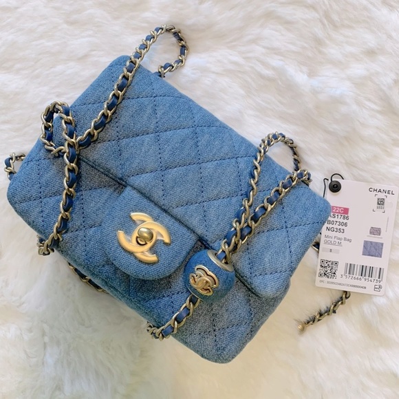 CHANEL Handbags - ❌SOLD❌NEW Chanel Pearl Crush Mini Square Denim Flap Bag w/Antique Gold Hardware